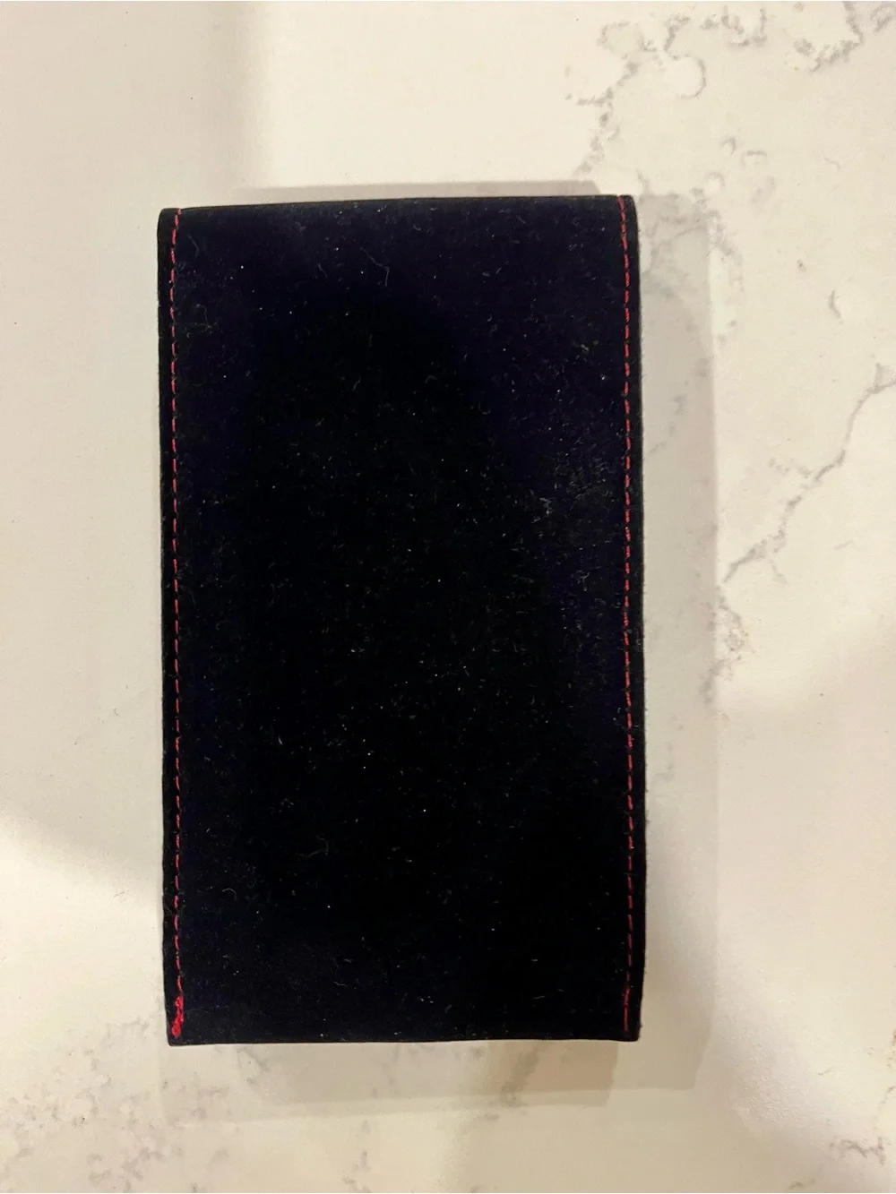 Authentic Tudor Black Velvet Pouch with Red Stitching for Travel & Service.